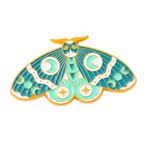 Pin esmaltado místico de mariposa nocturna de color verde azulado con brillantina