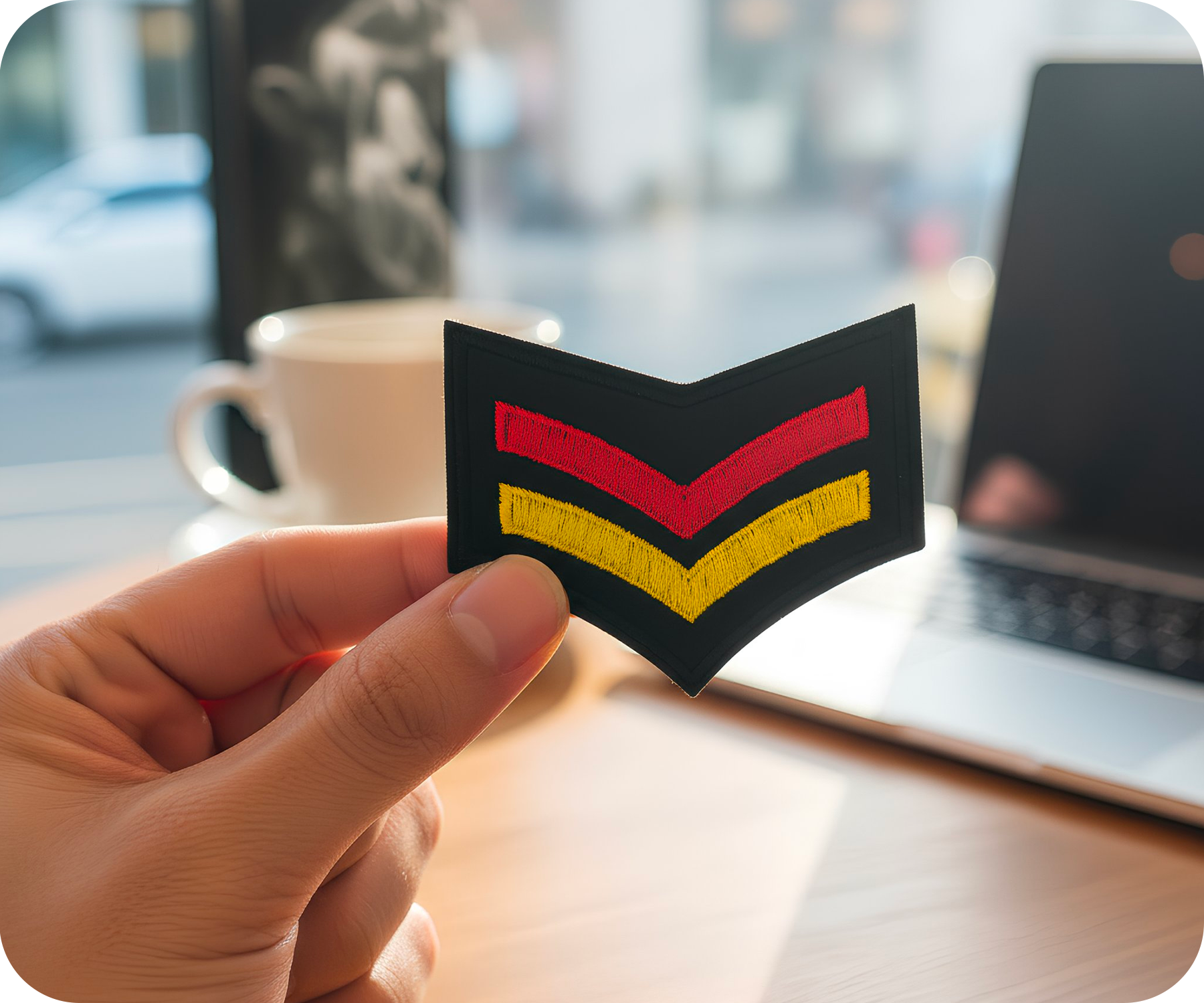 Corporal Yellow Red Germany Rank Army Iron On Patch (6 x 7.5cm)
