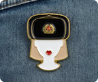 Russian Woman Fur Hat USSR Soviet Pin Badge