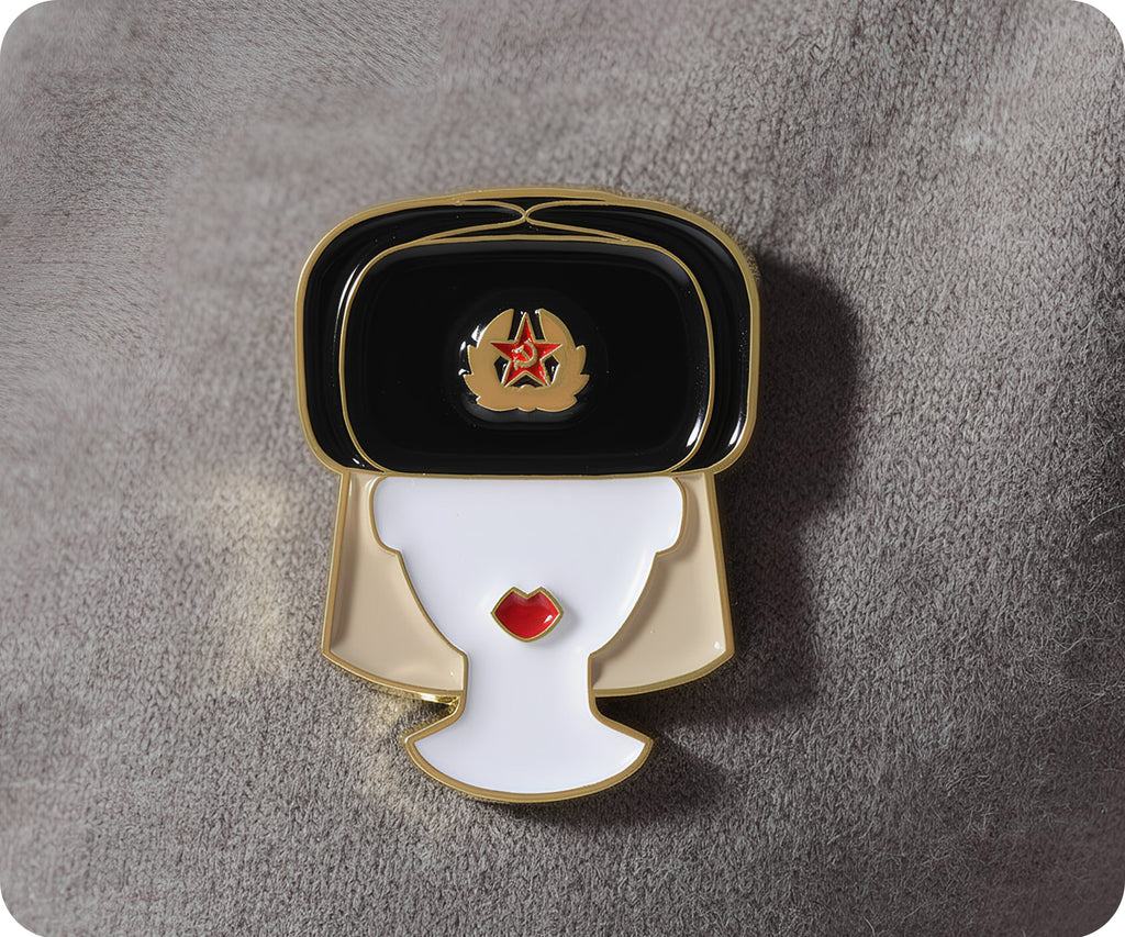 Russian Woman Fur Hat USSR Soviet Pin Badge