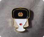 Russian Woman Fur Hat USSR Soviet Pin Badge