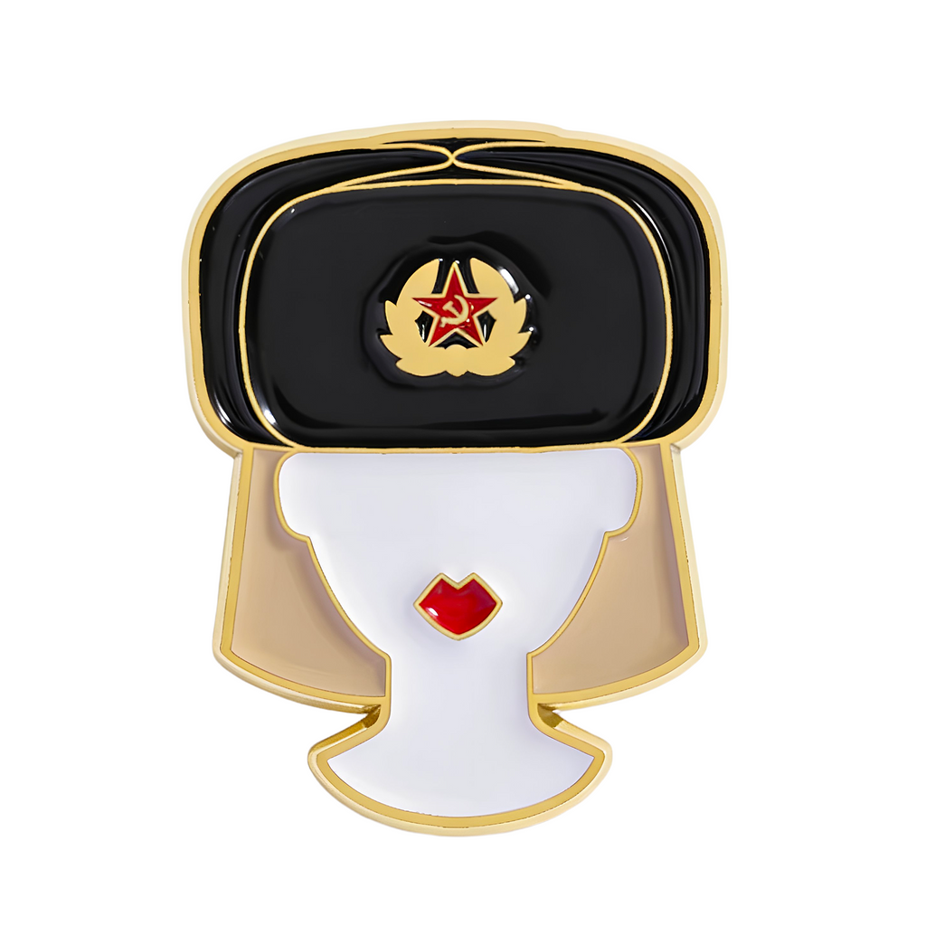 Russian Woman Fur Hat USSR Soviet Pin Badge