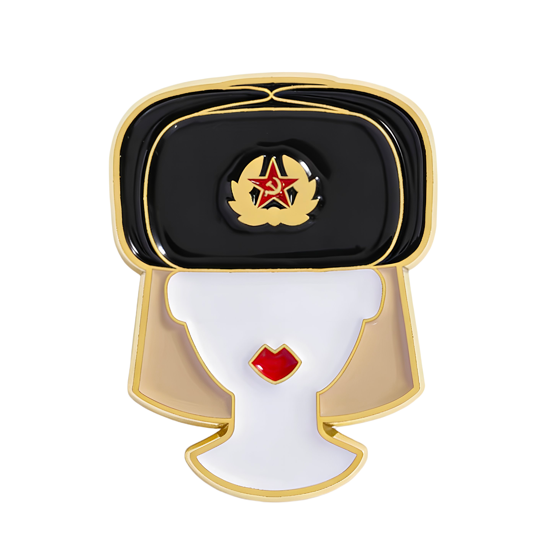 Russian Woman Fur Hat USSR Soviet Pin Badge