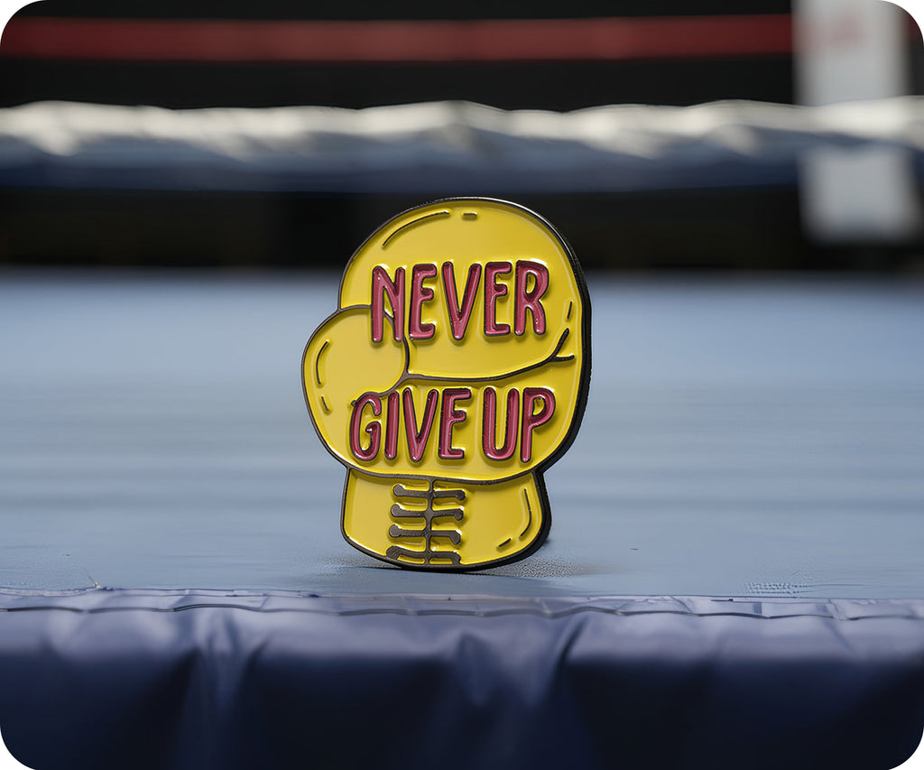 Never Give Up Boxing Glove Pin Badge