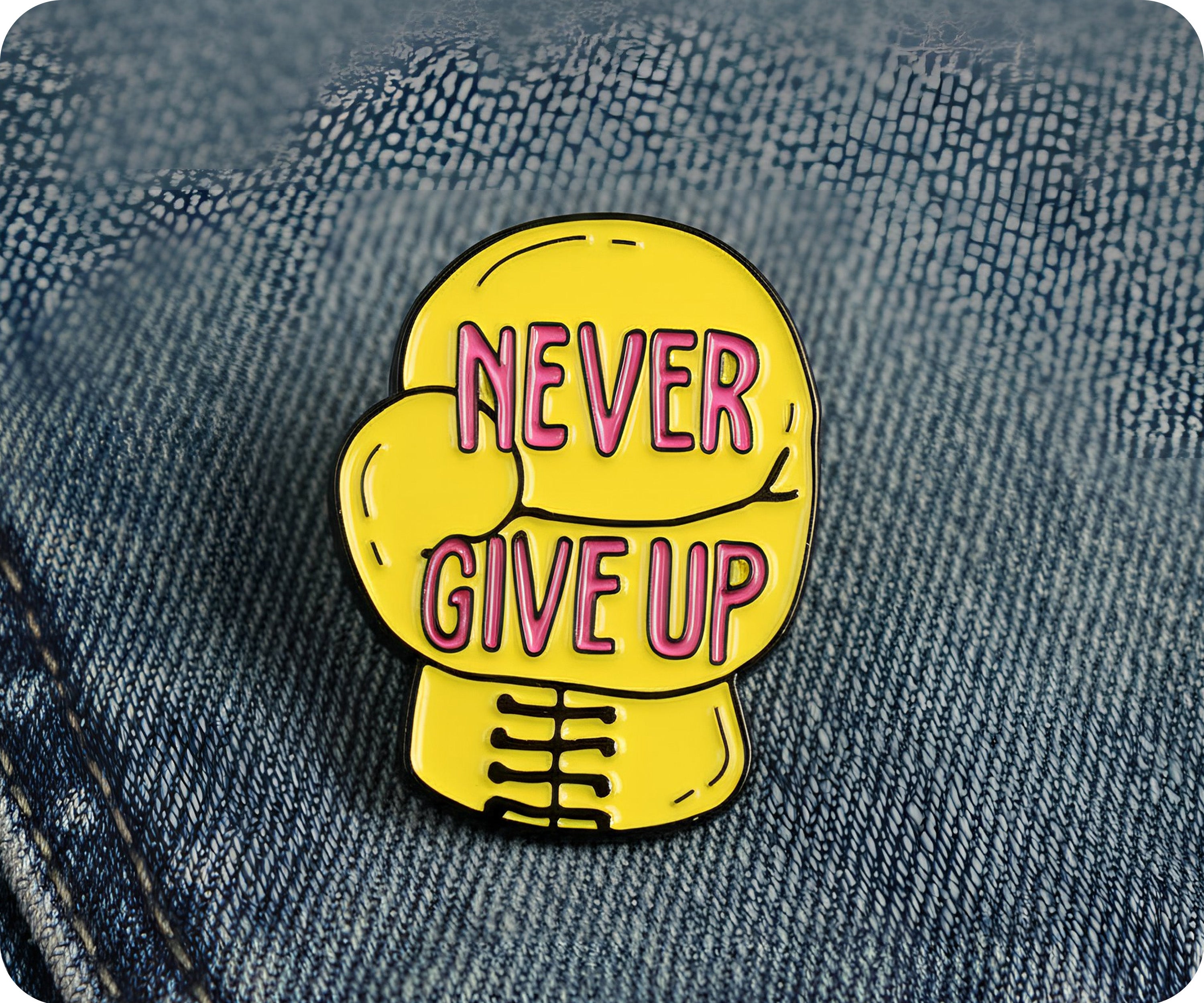 Never Give Up Boxing Glove Pin Badge