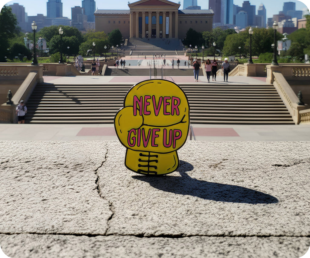 Never Give Up Boxing Glove Pin Badge