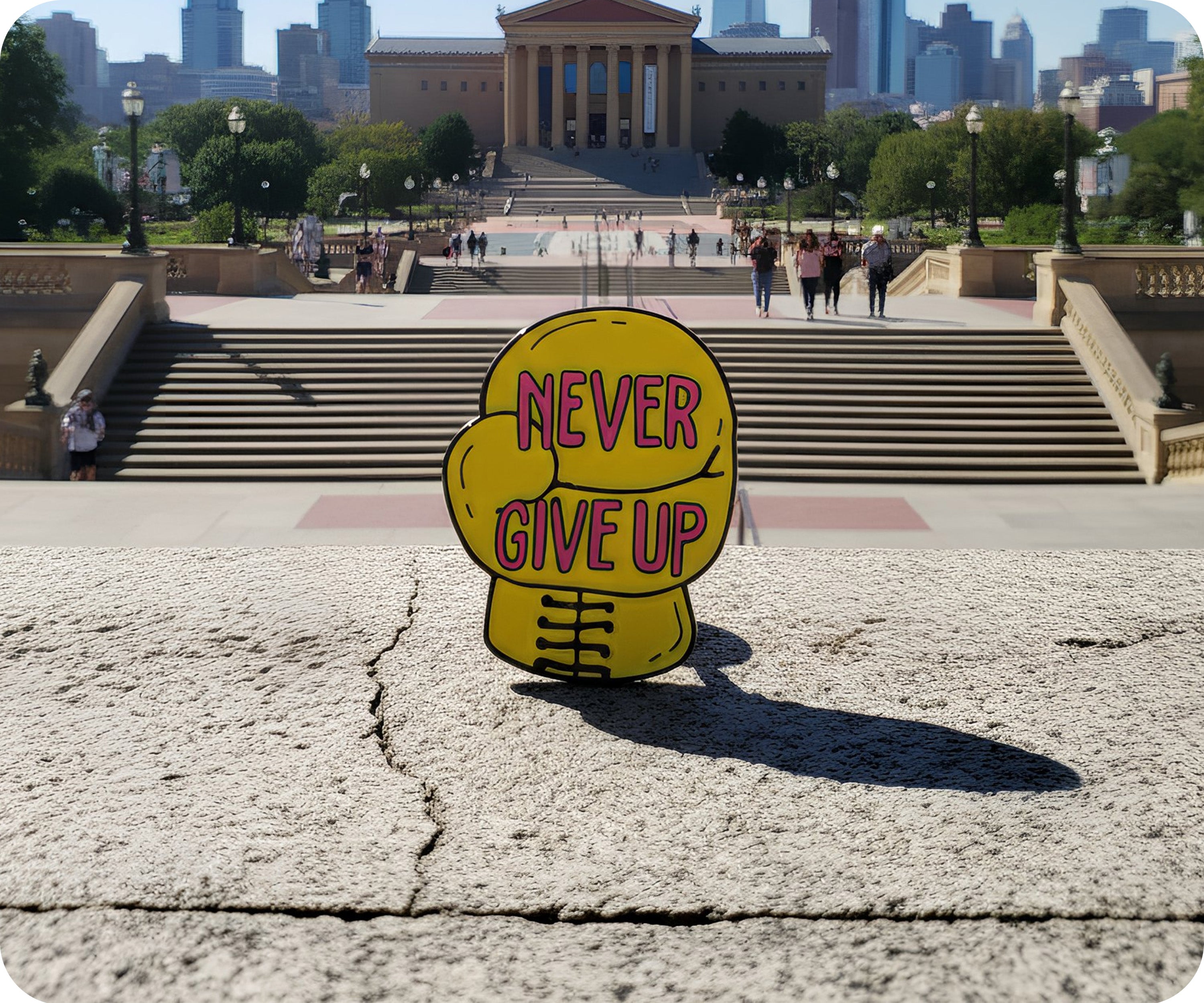 Never Give Up Boxing Glove Pin Badge