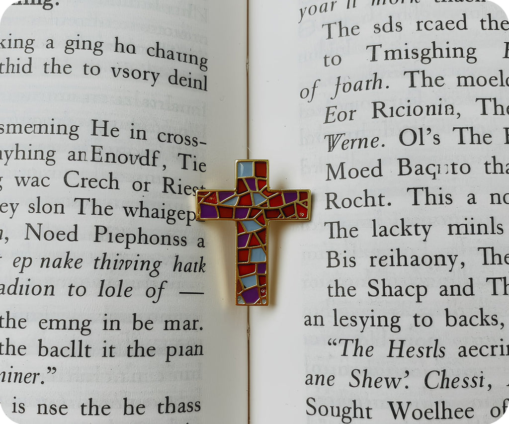 Stained Glass Crucifix Cross Pin Badge