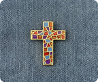 Stained Glass Crucifix Cross Pin Badge