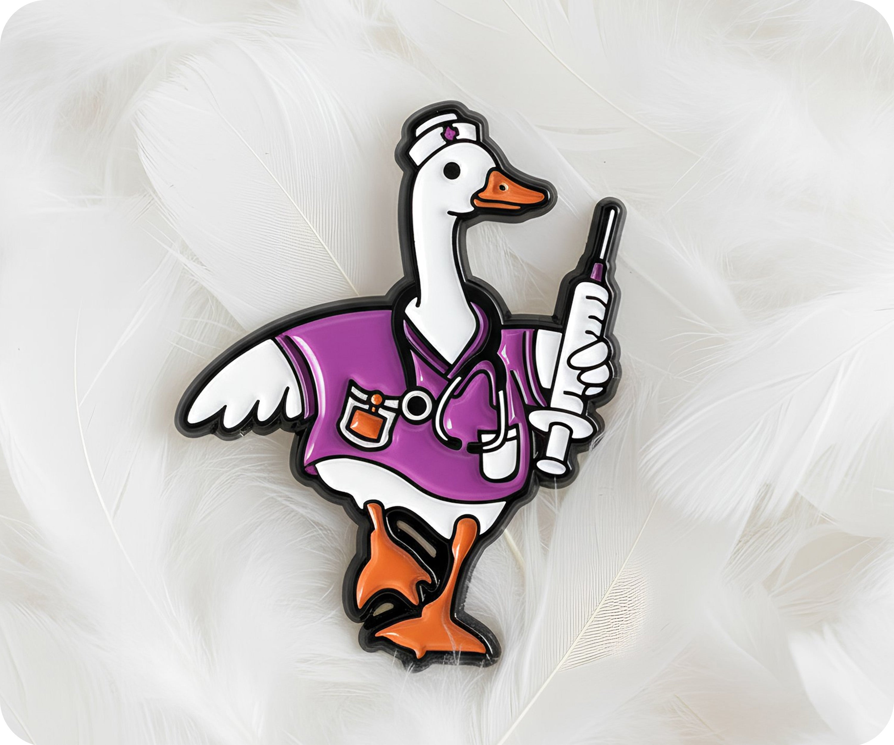 Insignia de enfermera ganso, uniforme médico morado, divertida