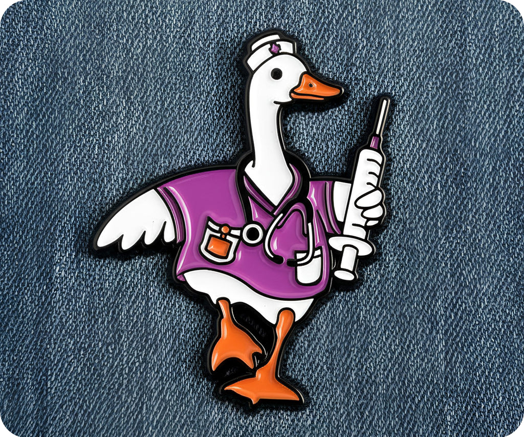 Insignia de enfermera ganso, uniforme médico morado, divertida