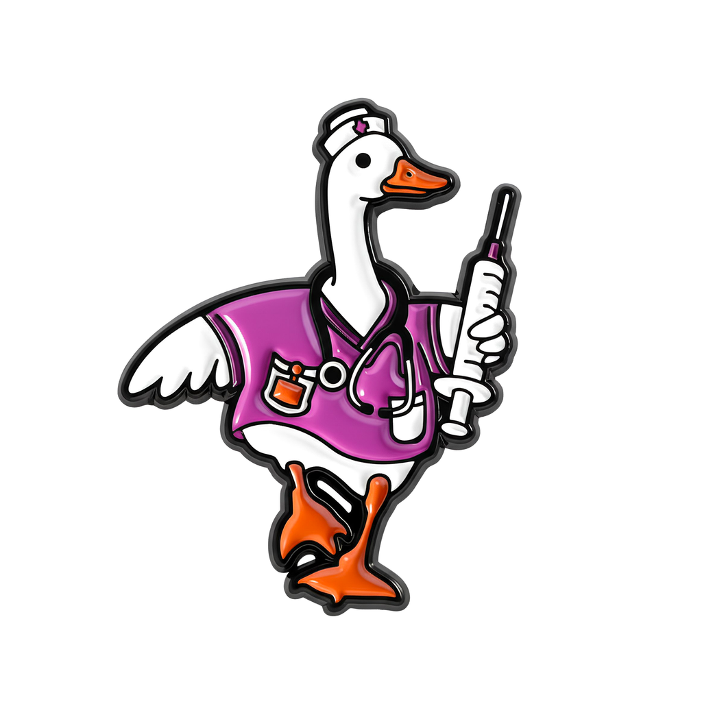 Insignia de enfermera ganso, uniforme médico morado, divertida