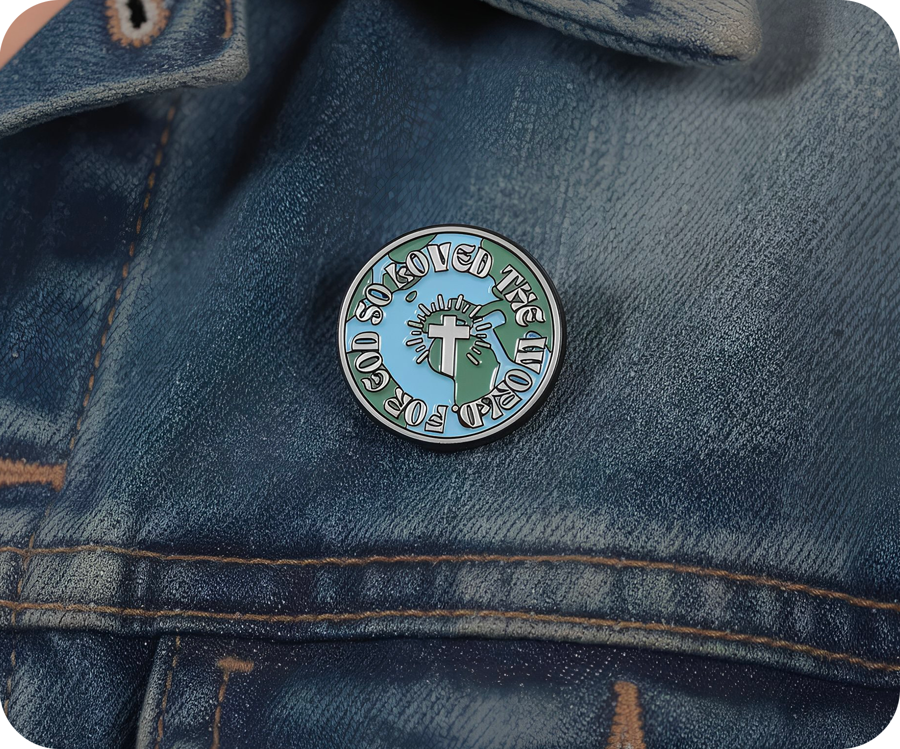 Loved The World For God Christian Global Cross Pin Badge