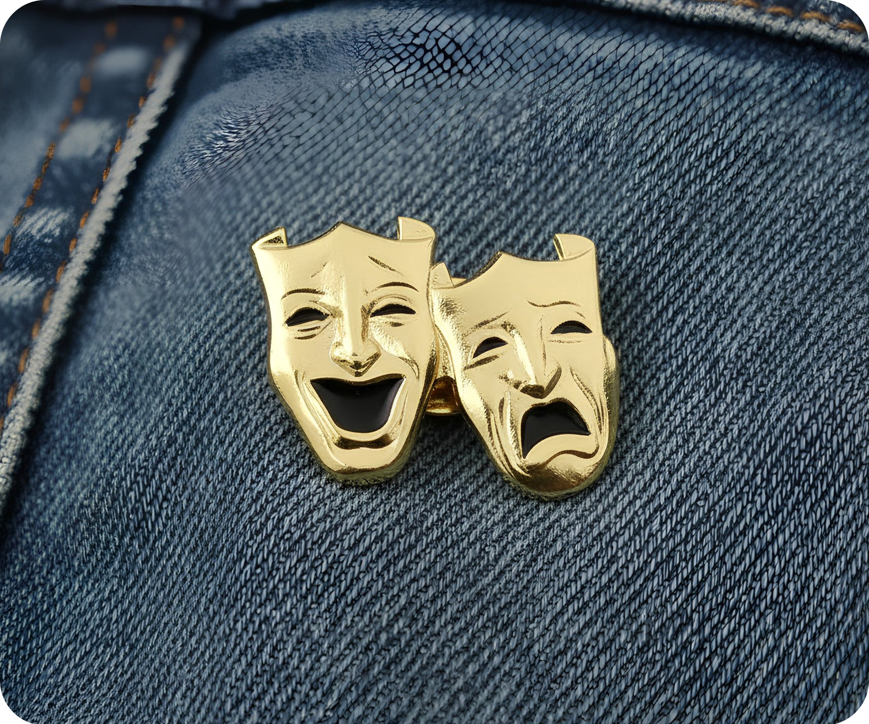 Comedy and Tragedy Drama Gold Pin Badge