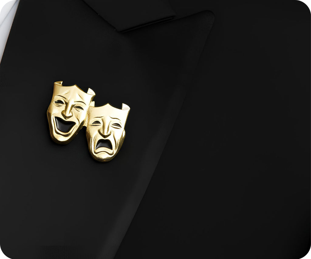Comedy and Tragedy Drama Gold Pin Badge