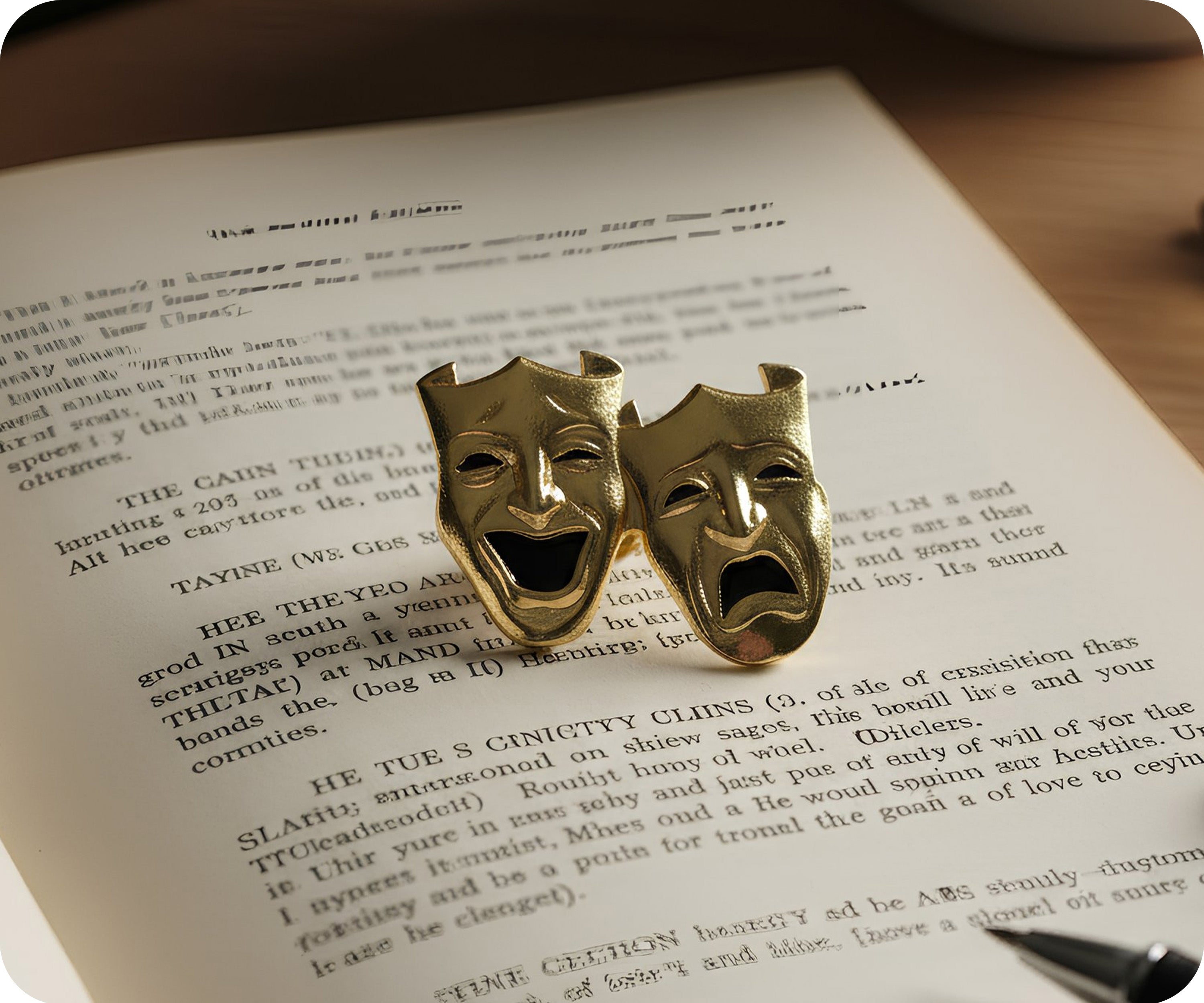 Comedy and Tragedy Drama Gold Pin Badge