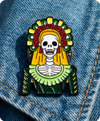 Day Of The Dead Skeleton Lady Enamel Lapel Pin Badge