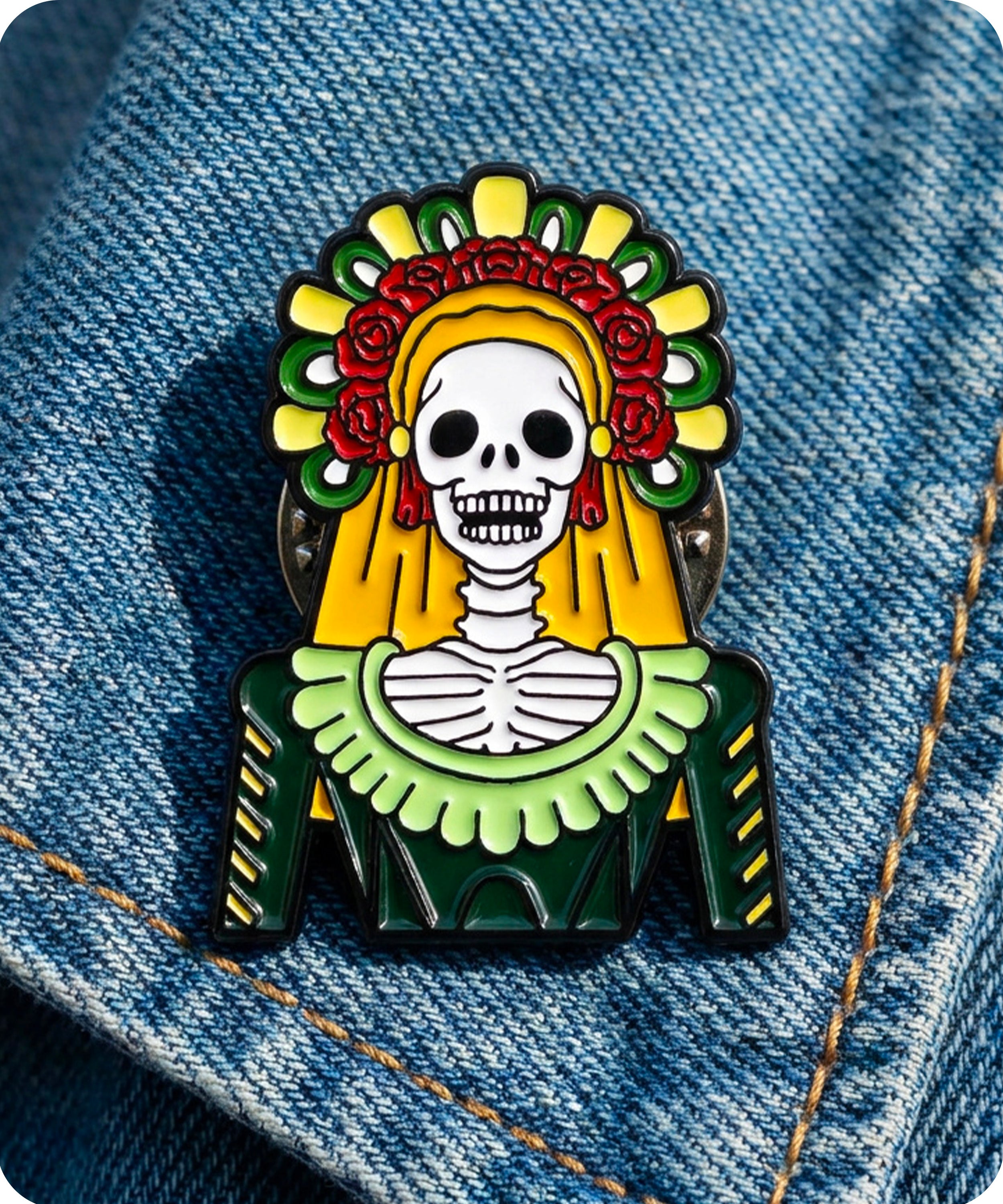Day Of The Dead Skeleton Lady Enamel Lapel Pin Badge