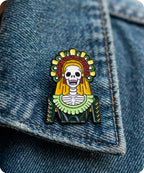 Day Of The Dead Skeleton Lady Enamel Lapel Pin Badge