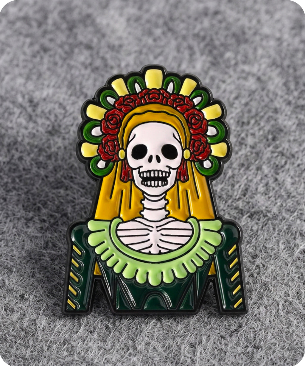 Day Of The Dead Skeleton Lady Enamel Lapel Pin Badge