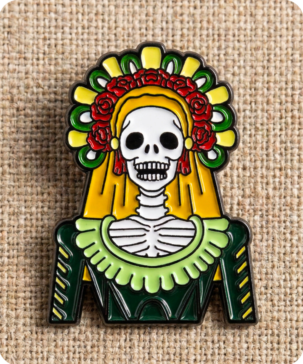 Day Of The Dead Skeleton Lady Enamel Lapel Pin Badge