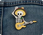 Mariachi Mexican Skeleton Guitar Pin Badge