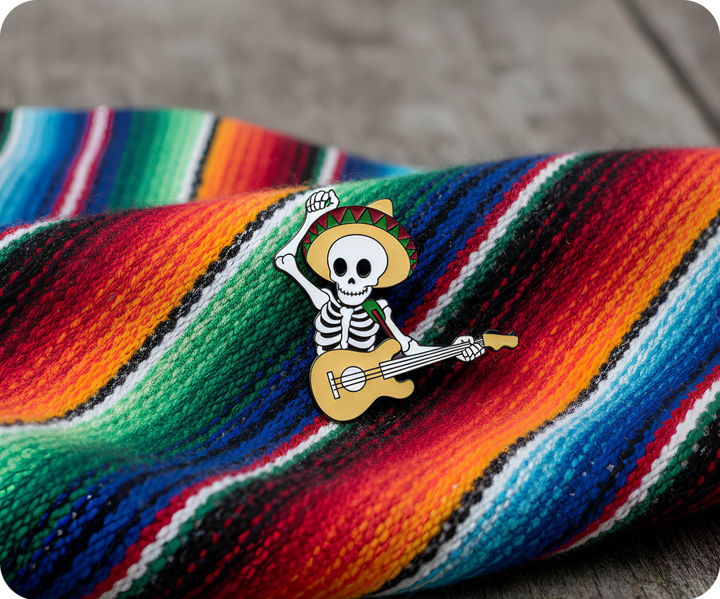 Mariachi Mexican Skeleton Guitar Pin Badge