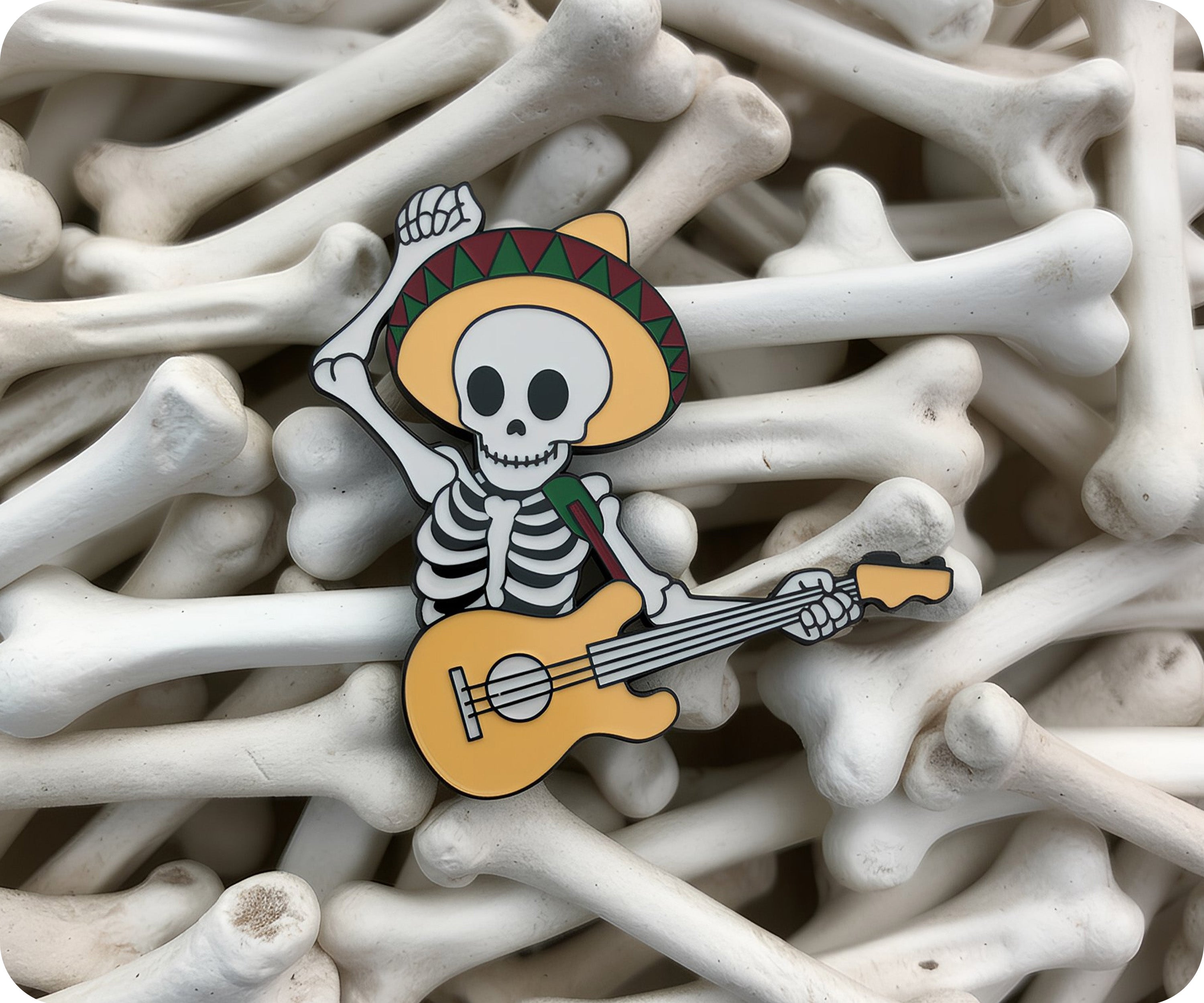 Mariachi Mexican Skeleton Guitar Pin Badge