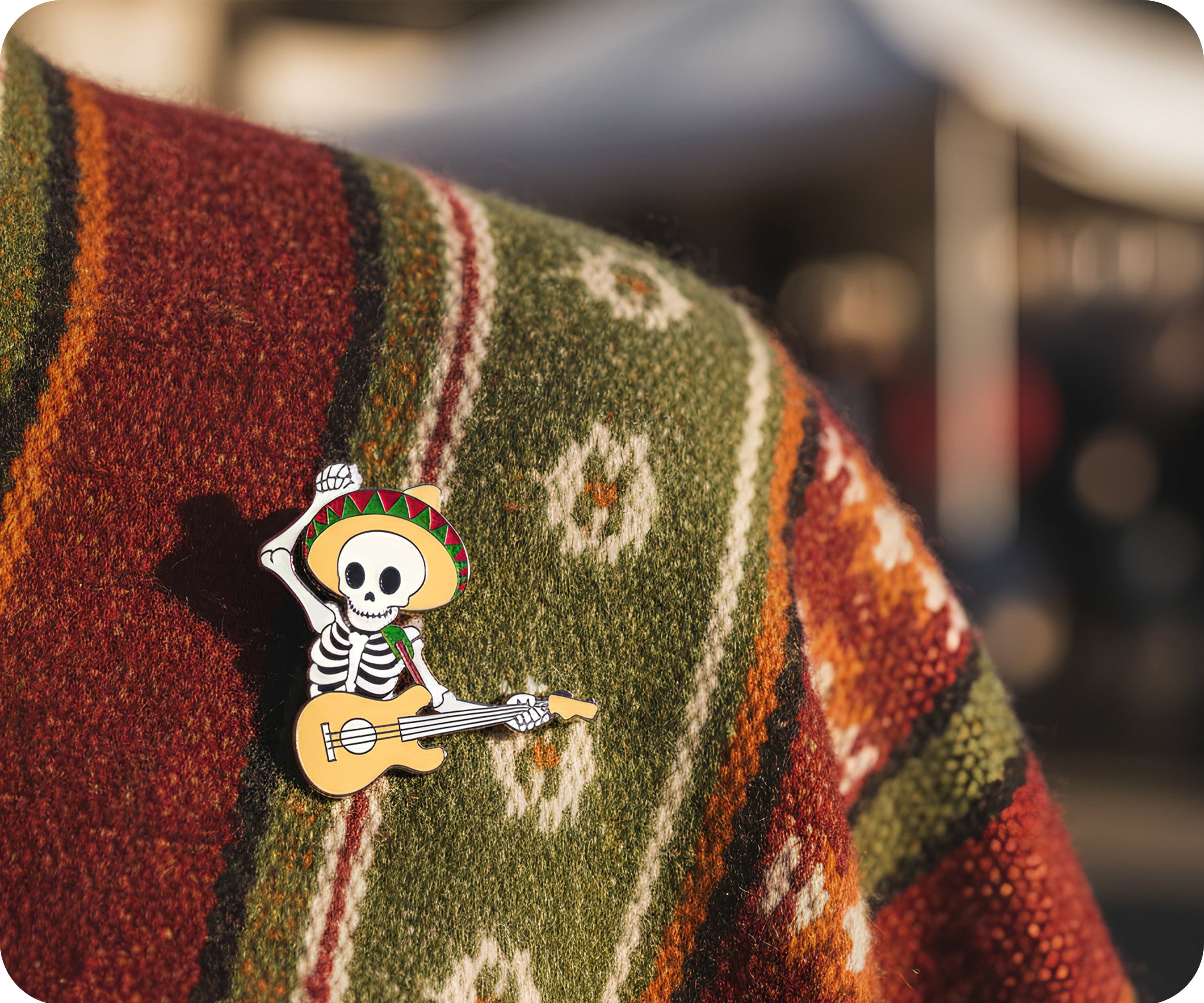Mariachi Mexican Skeleton Guitar Pin Badge
