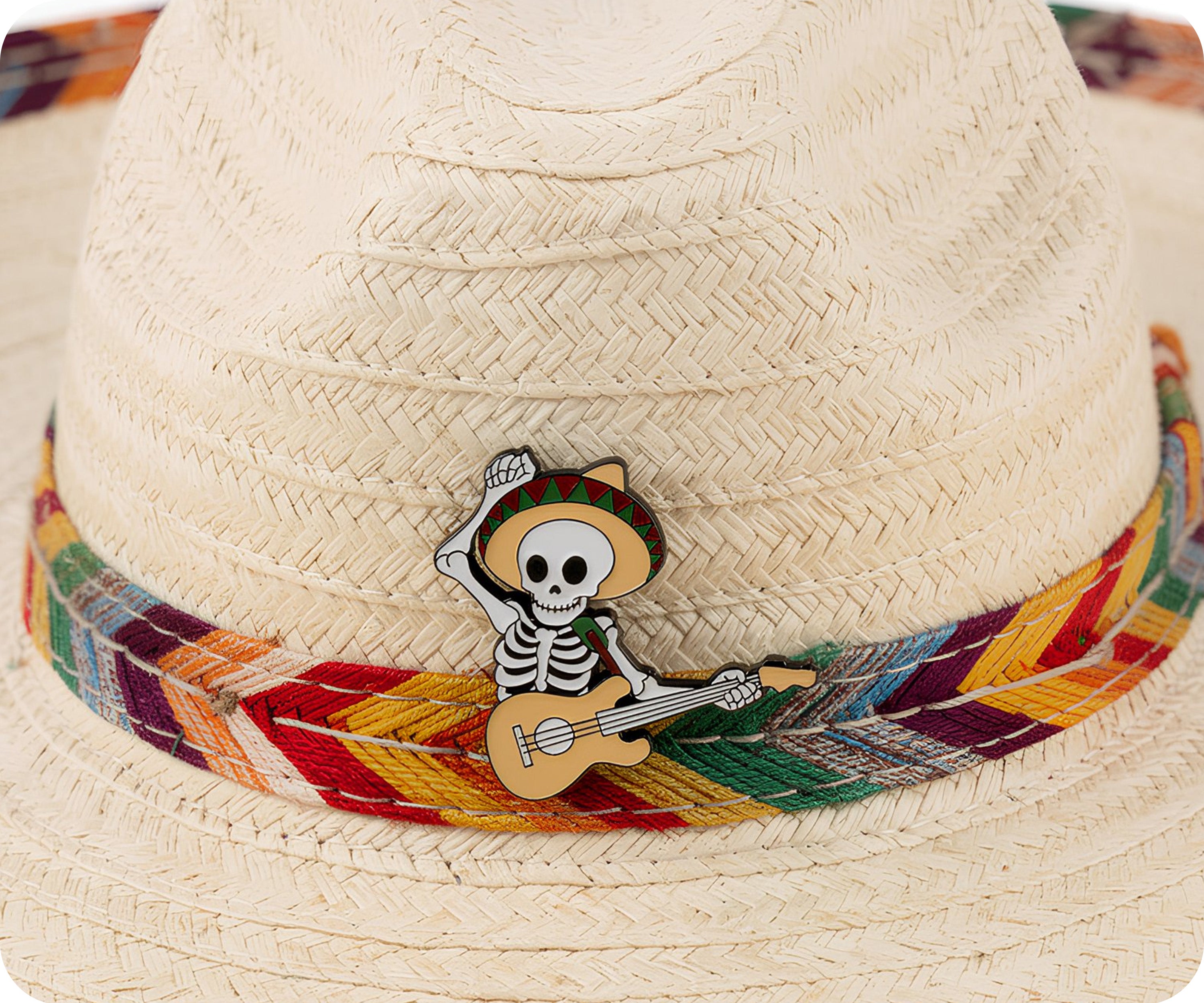 Mariachi Mexican Skeleton Guitar Pin Badge