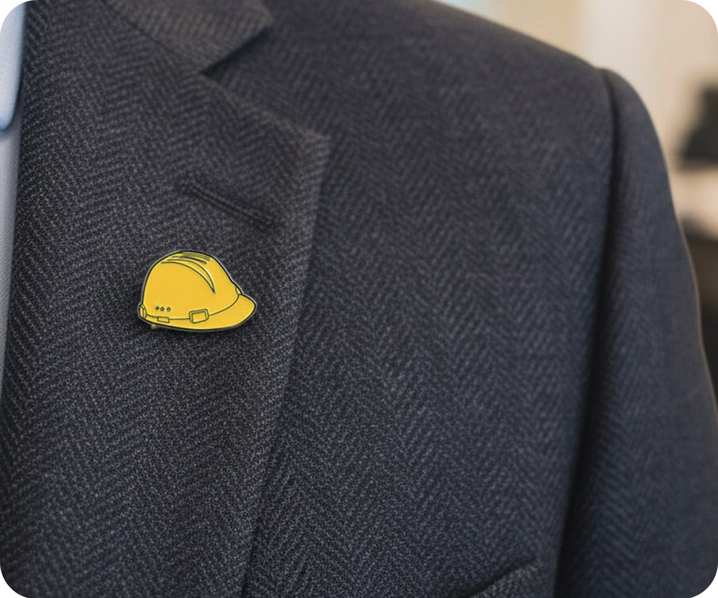 Construction Hard Hat Yellow Pin Badge