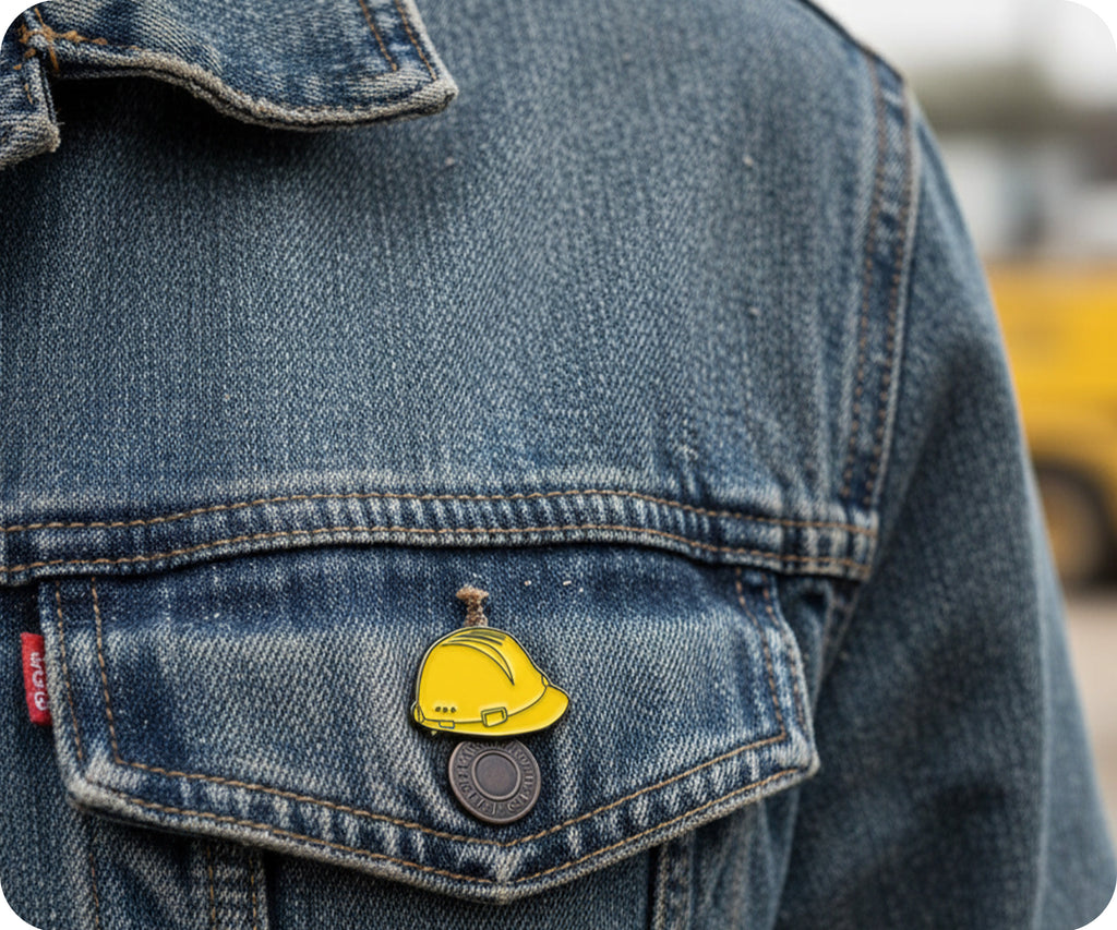 Construction Hard Hat Yellow Pin Badge