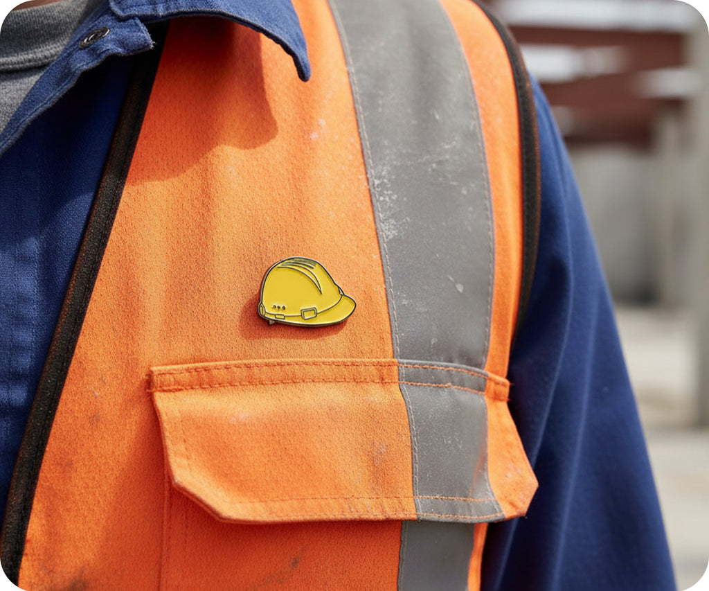 Construction Hard Hat Yellow Pin Badge