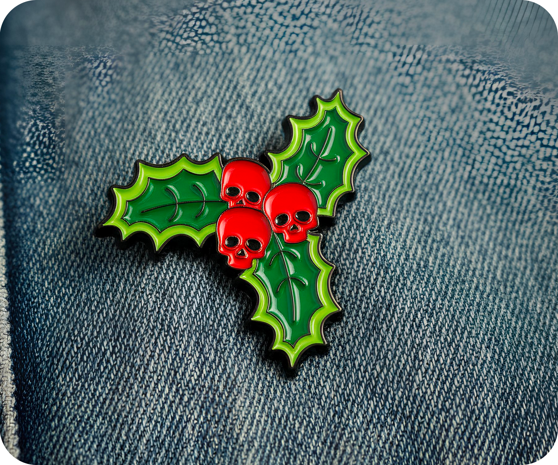 Skull Holly Xmas Pin Badge