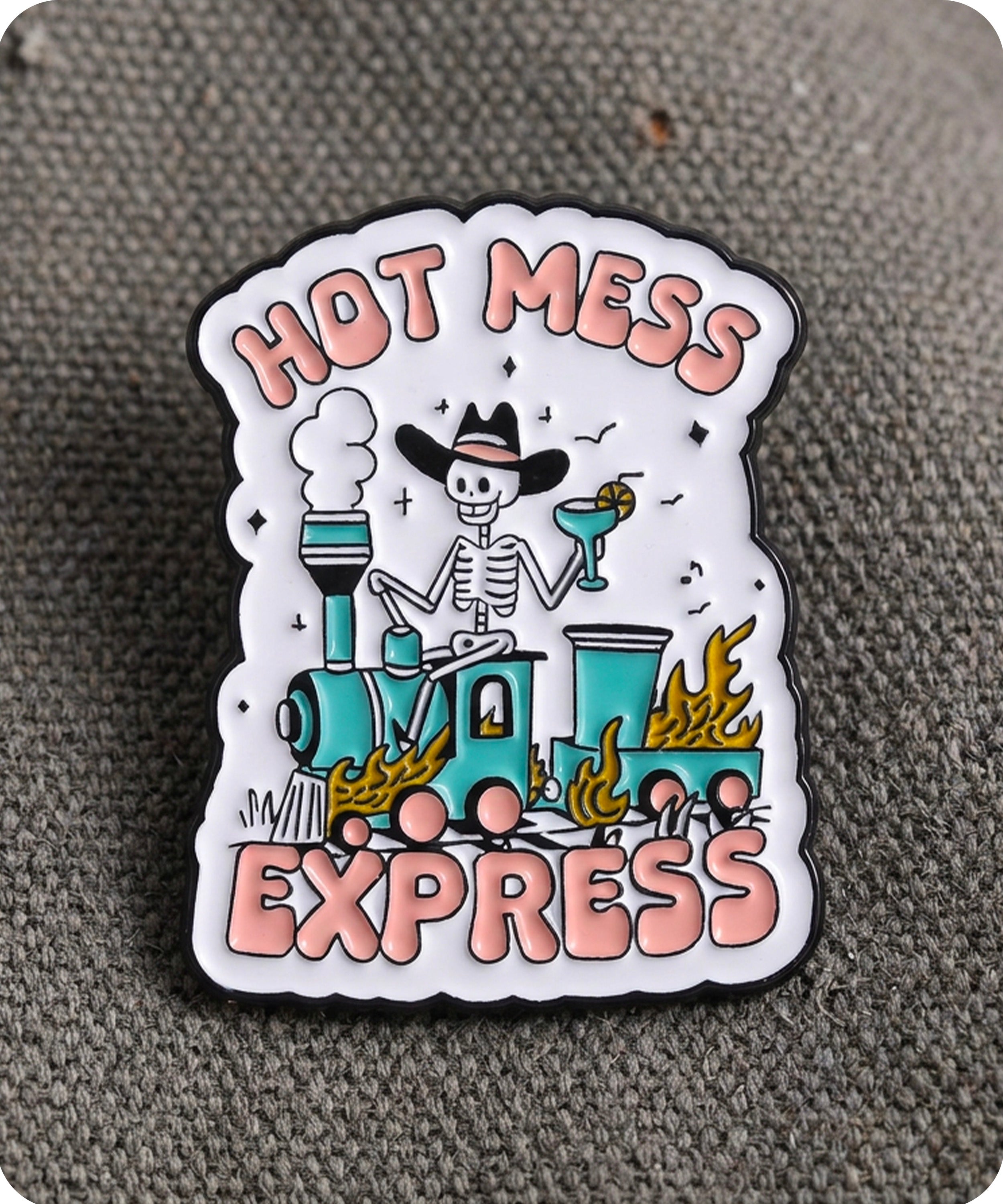 Hot Mess Express Funny Skeleton Train Enamel Lapel Pin Badge