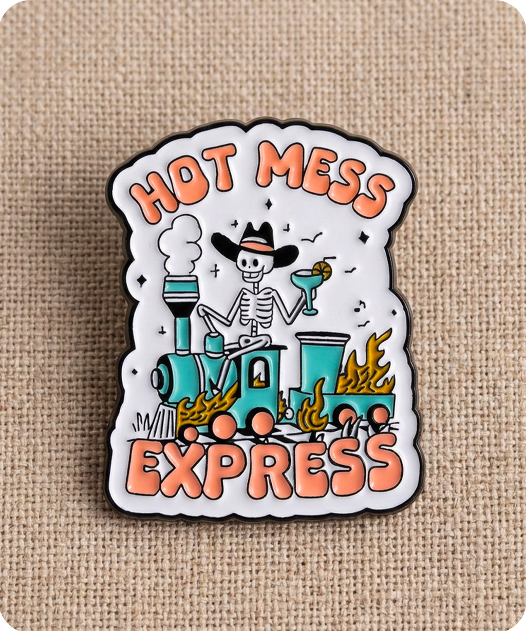 Hot Mess Express Funny Skeleton Train Enamel Lapel Pin Badge