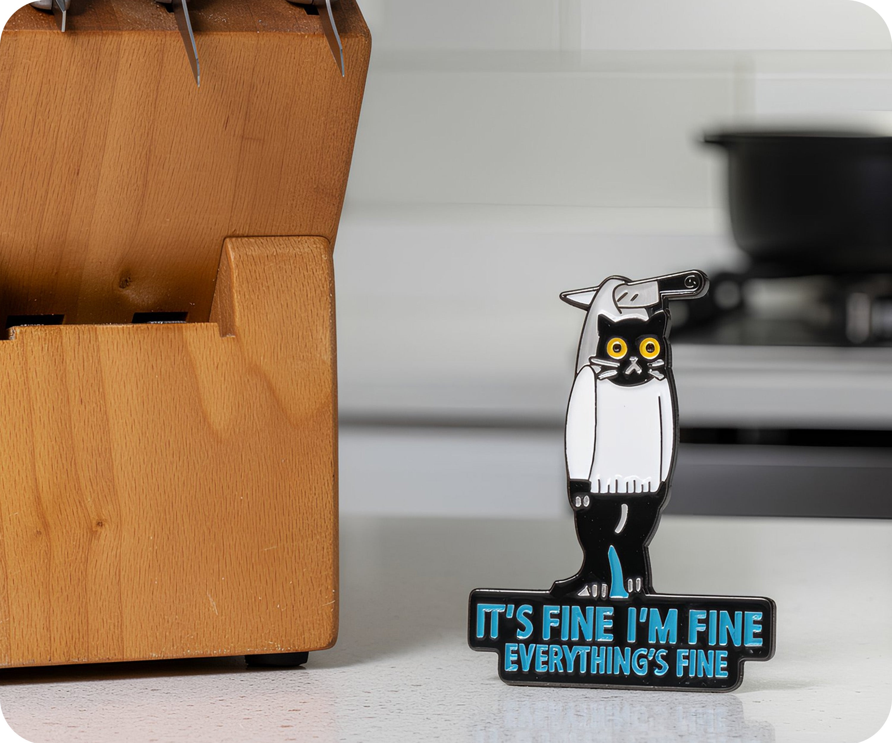 I'm Fine I'm fine Cat Knife Pin Badge