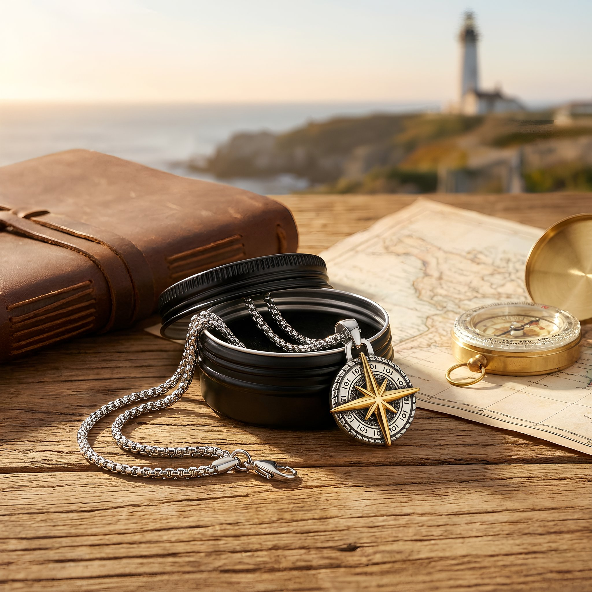Nautical Compass Necklace Adventure Travel Jewellery Gift in Aluminium Capsule