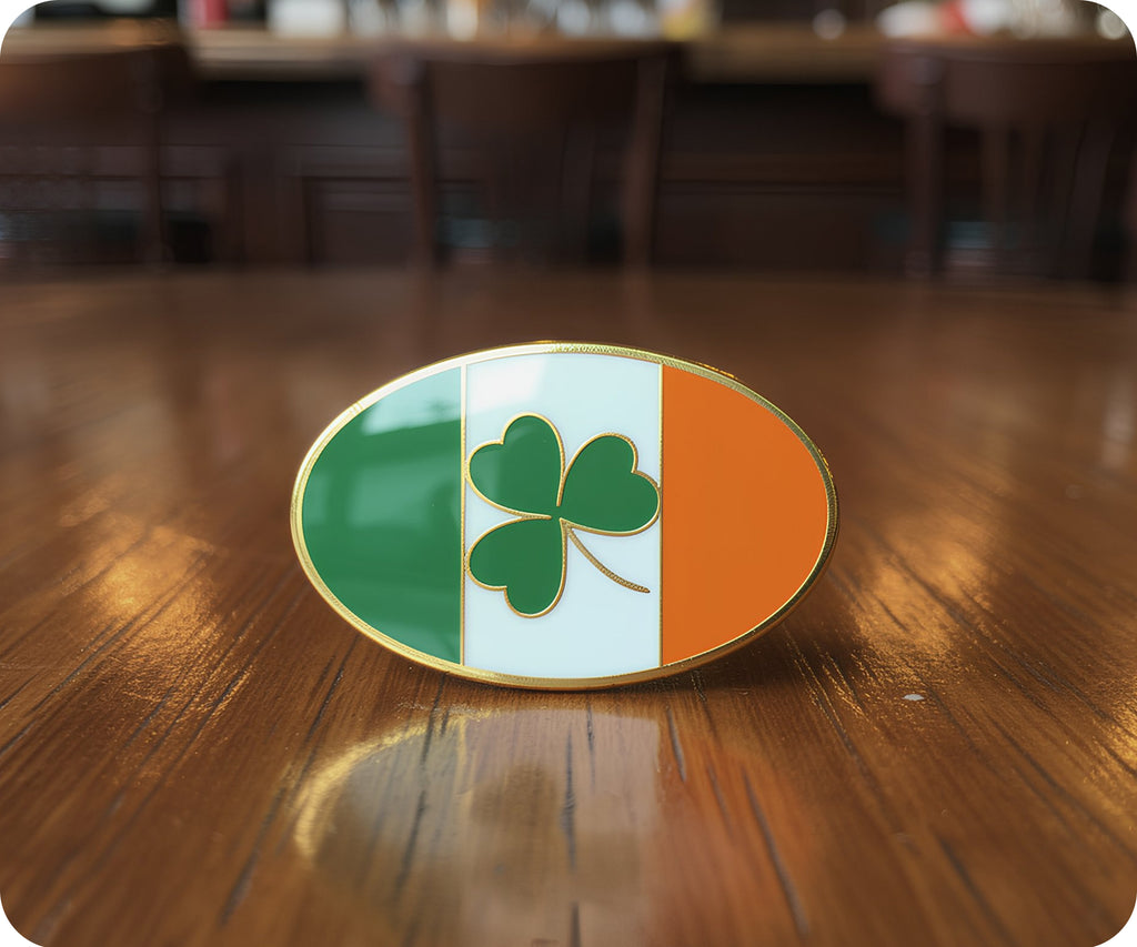 Round Ireland Shamrock Clover Pin Badge