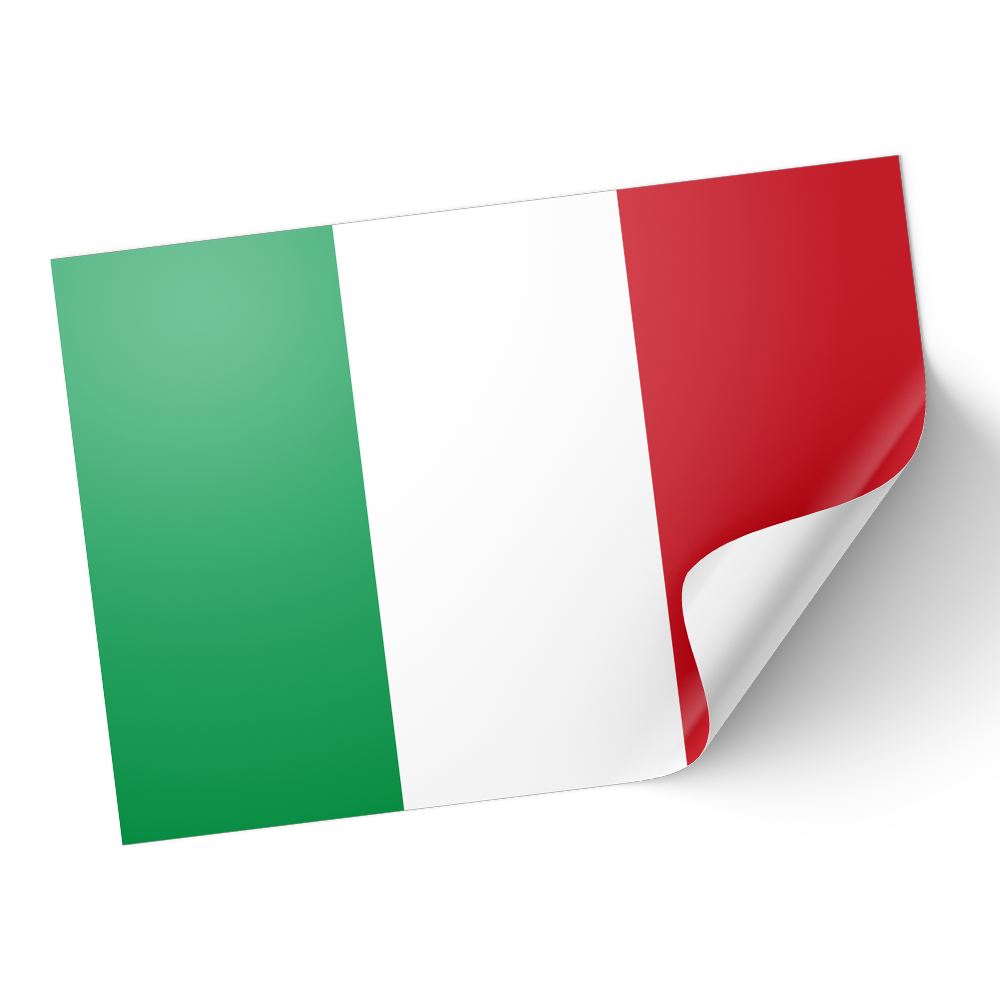 A sticker with the design of the Italian flag, featuring green, white, and red colors.