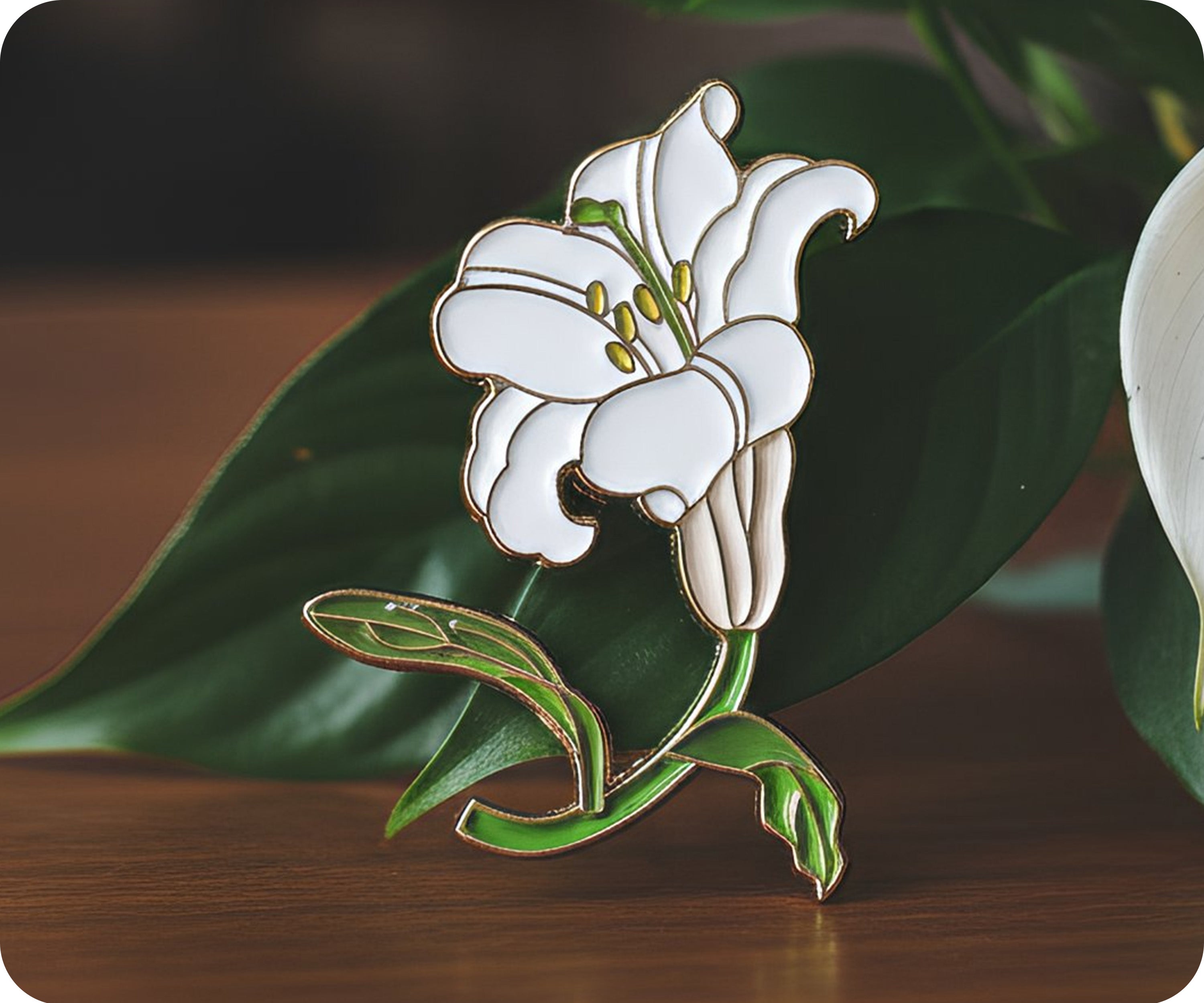 Japanese Peace Lilly Flower Pin Badge