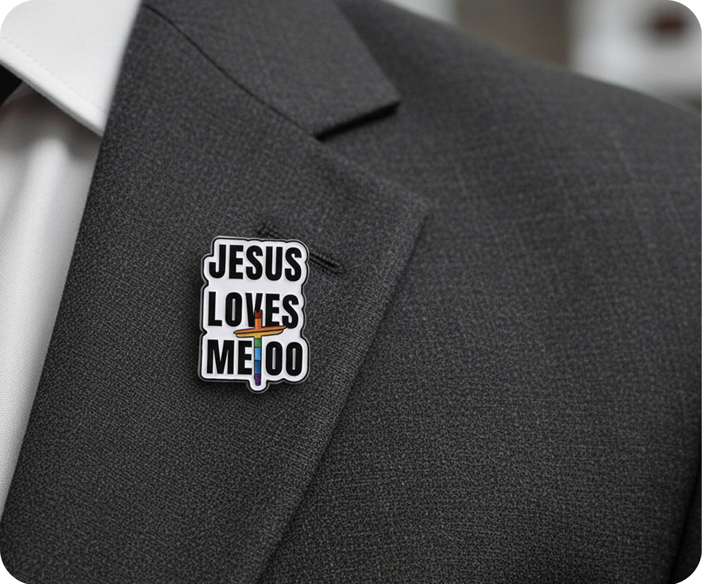 Jesus Loves Me Too Pride Christian Cross Pin Badge