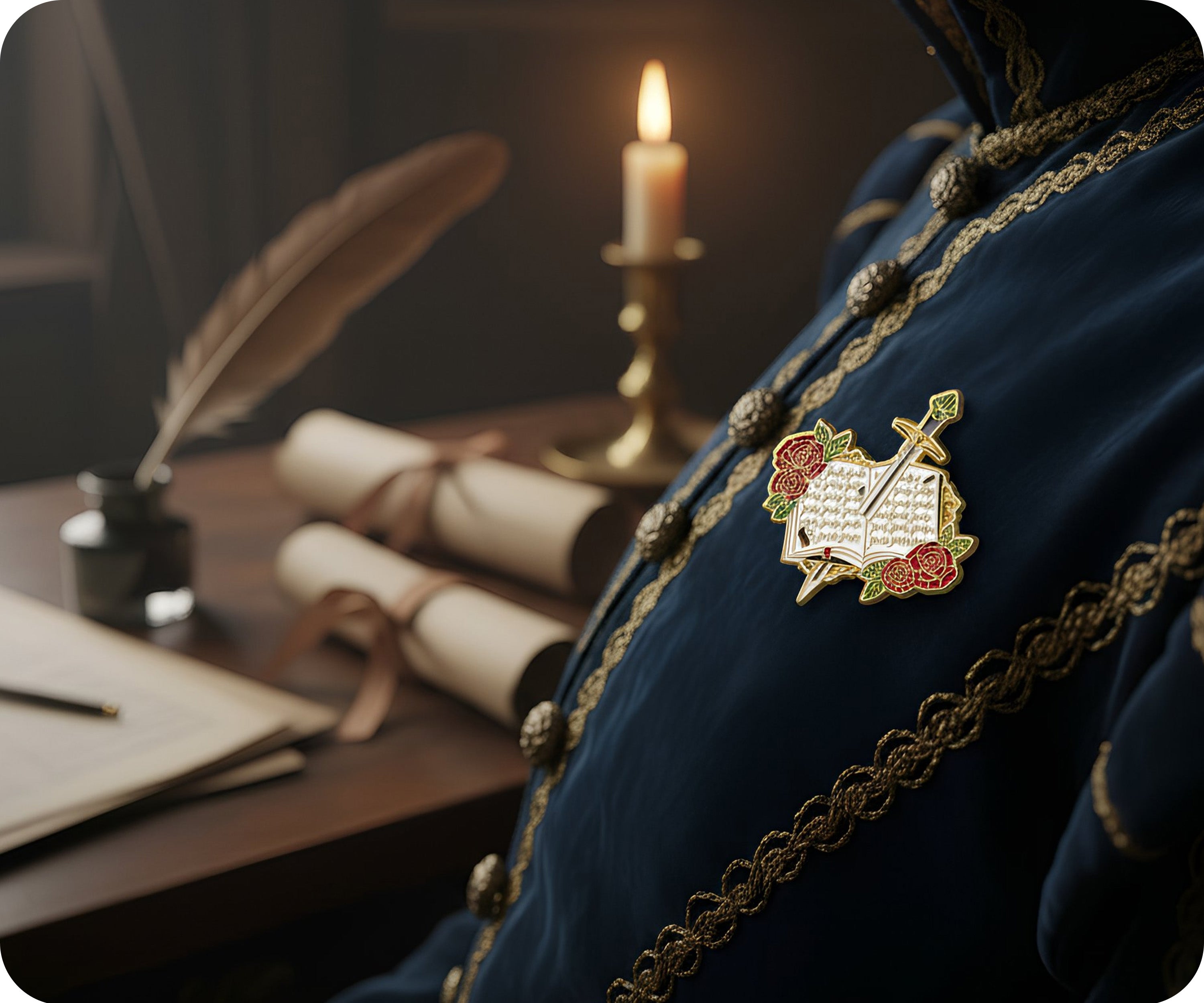 Insignia de alfiler Jude Swords Roses Writing Theatre