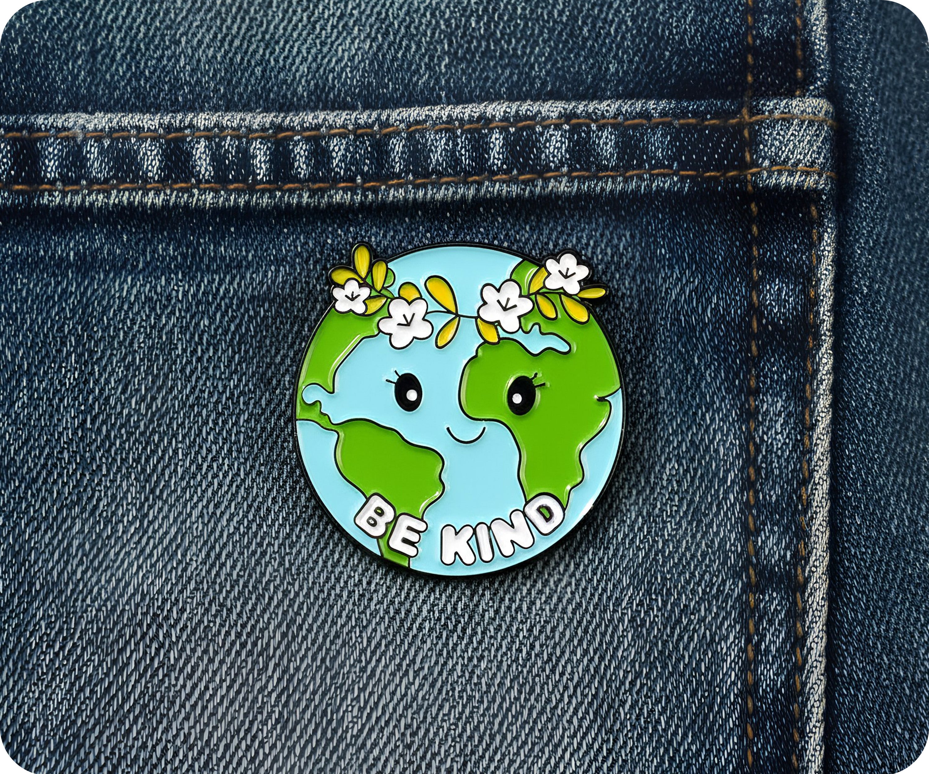 Be Kind Earth Round Pin Badge