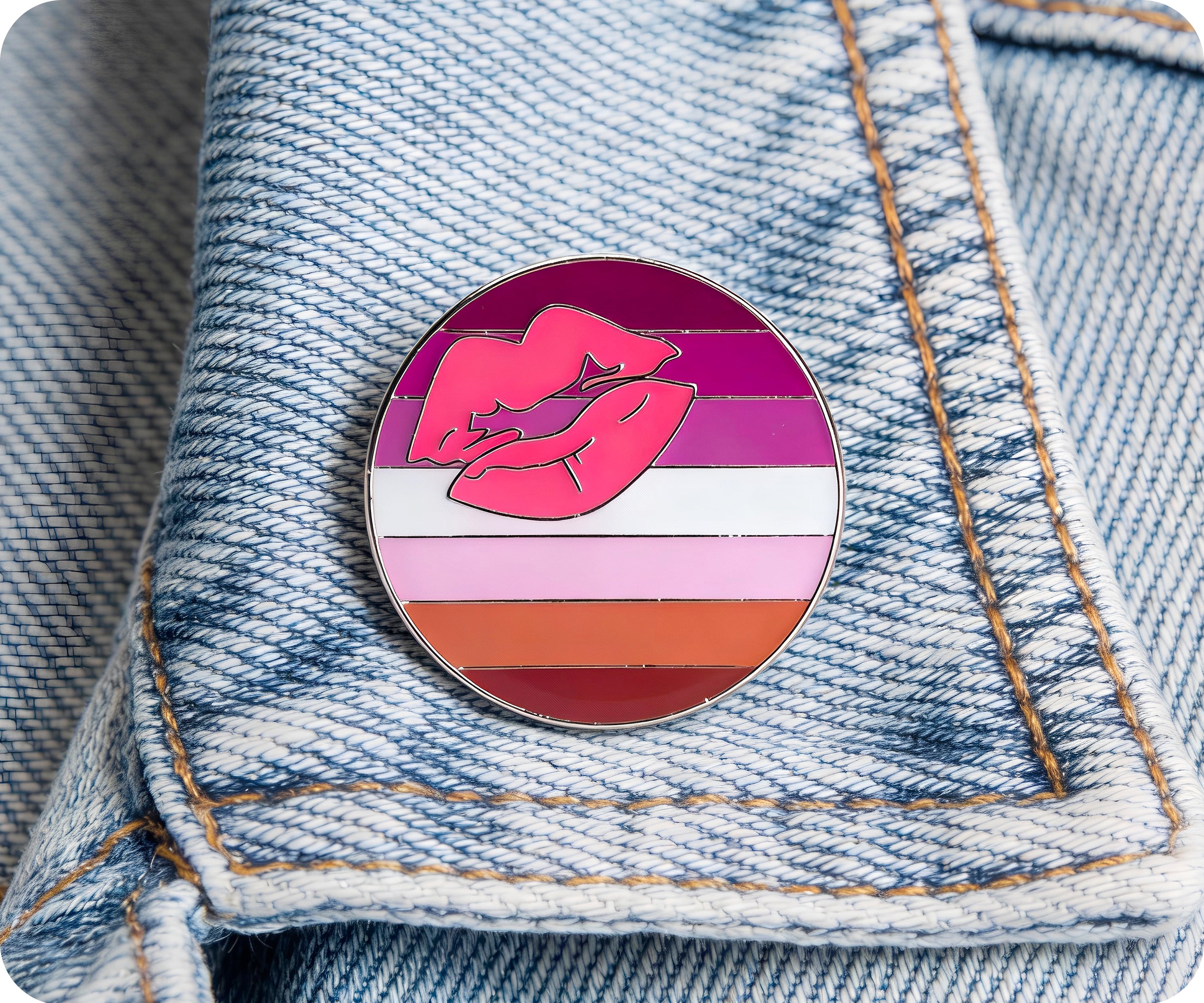 Lesbian Kiss Lipstick Pin Badge