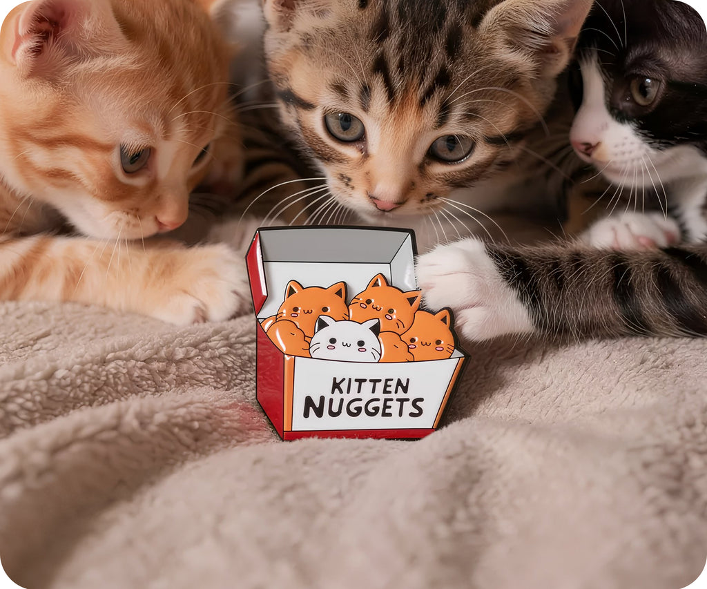 Insignia de alfiler divertida de comida rápida "Nuggets de gatito"