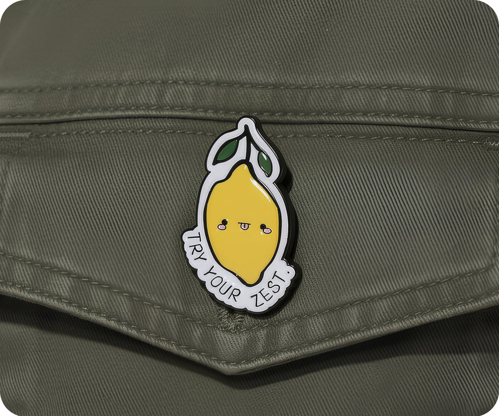 Prueba tu insignia de limón con el lema "Try Your Zest"