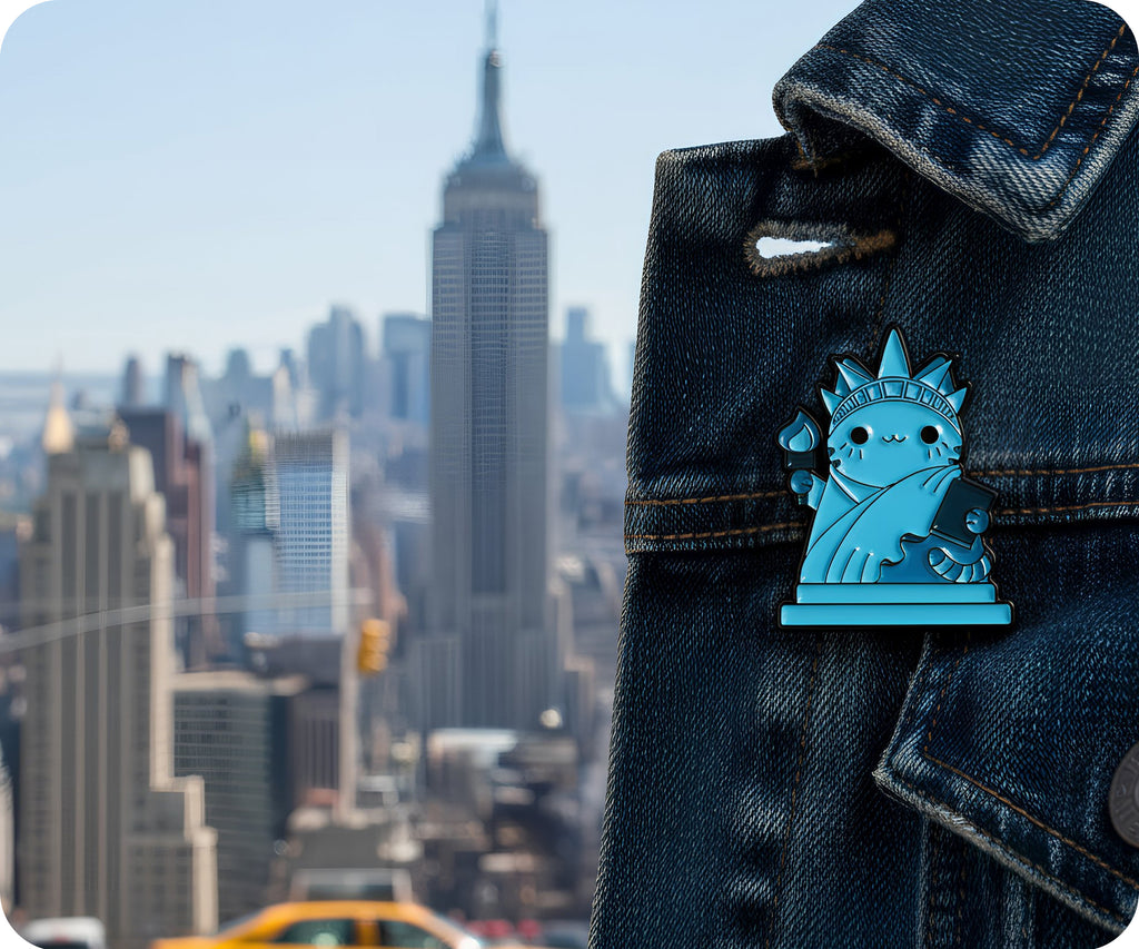 Estatua de la Libertad Gato Gatitos Divertido Pin Insignia