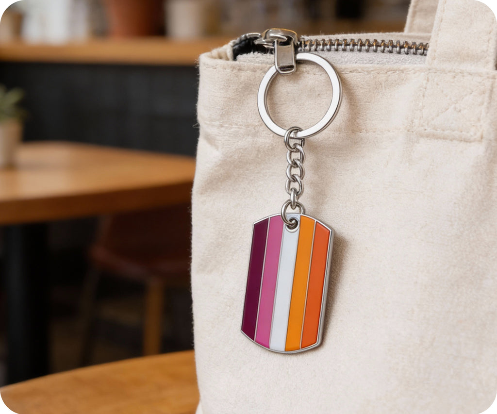 Progress Pride LGBTQI+ Flag Dog Tag Keyring | Metal Enamel