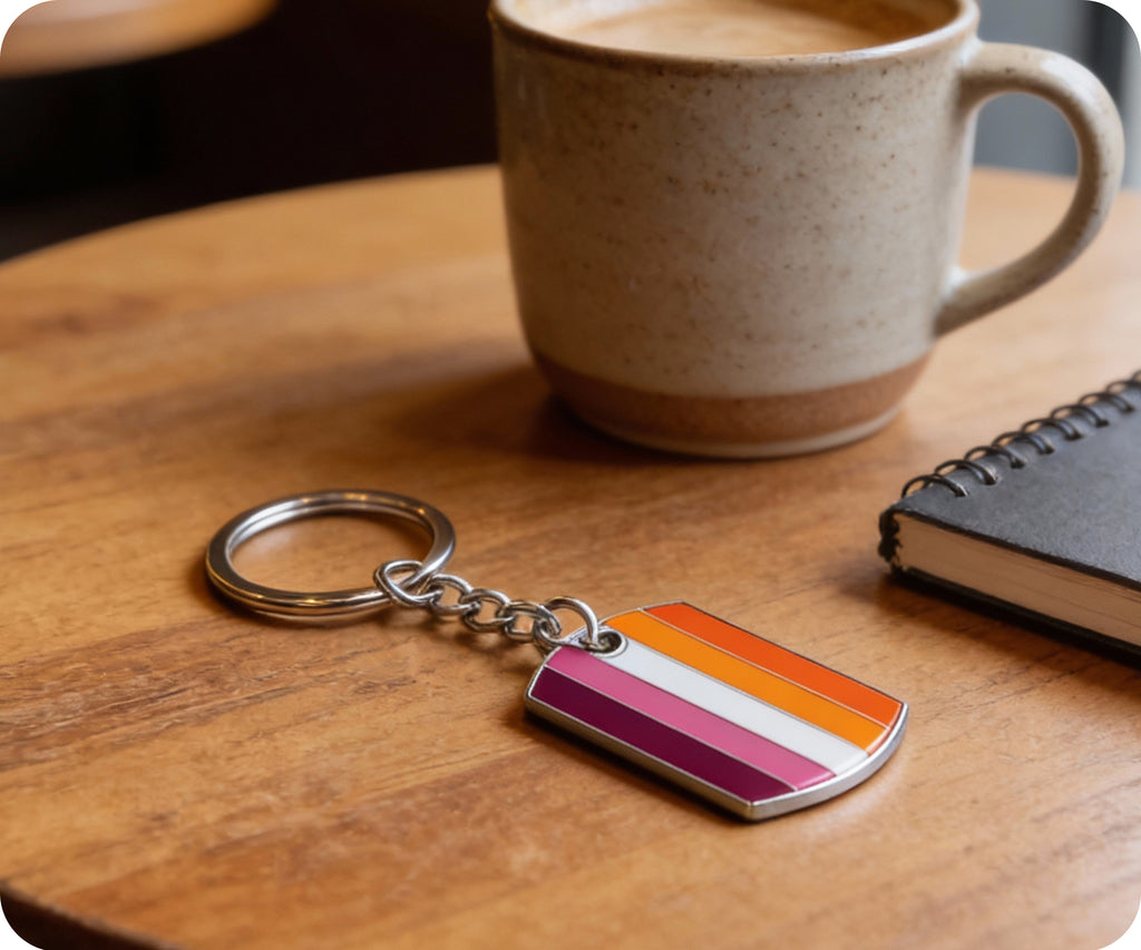 Progress Pride LGBTQI+ Flag Dog Tag Keyring | Metal Enamel